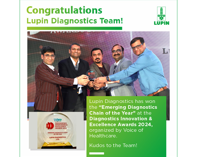 Lupin Diagnostics Bags the ‘Emerging Diagnostics Chain of the Year’ Award at the Diagnostics Innovation and Excellence Award 2024 by Voice of Healthcare