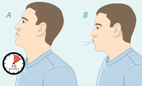 Hold your breath for up to 10 seconds, then breathe normally