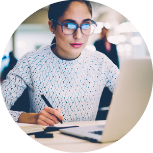 woman studying on laptop computer